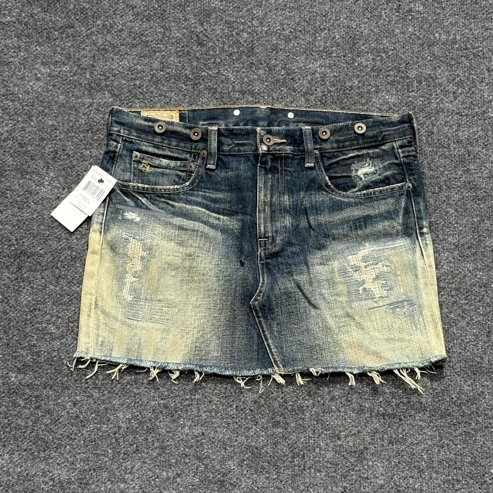 Polo Ralph Lauren Skirt Womens 28 Blue Distressed Denim Mini Frayed Raw Hem